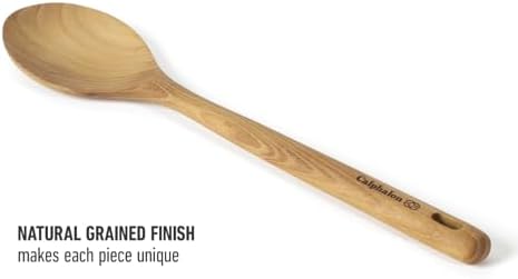 Calphalon Prime Cooking Spoon, 13-Inch Teak Wood Kitchen Spoon, Stirring Spoon for Mixing, Serving & Nonstick Cookware, Durable Moisture-Resistant Design
