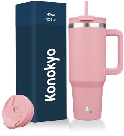 Konokyo 40 oz Insulated Tumbler Water Bottle with Handle, Straw Lid