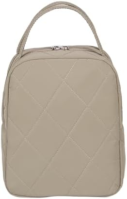 Machine Washable Women Quilted Fabric Insulated Reusable Cooler Lunch Bag Tote Adult Thermal Lunch Box Storage Bag for Ｗork (Camel)