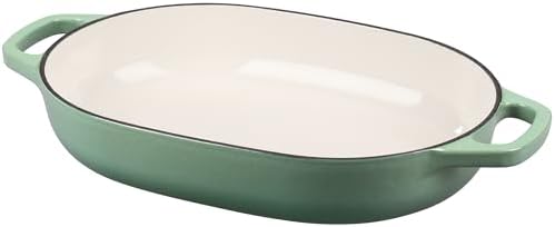 EDGING CASTING Enameled Cast Iron Oval Dutch Oven Pot with Lid, Dutch Oven for Sourdough Bread Baking, Bread Oven, Bread Dutch Oven, Oval Bread Pan, 7qt, Sage Green