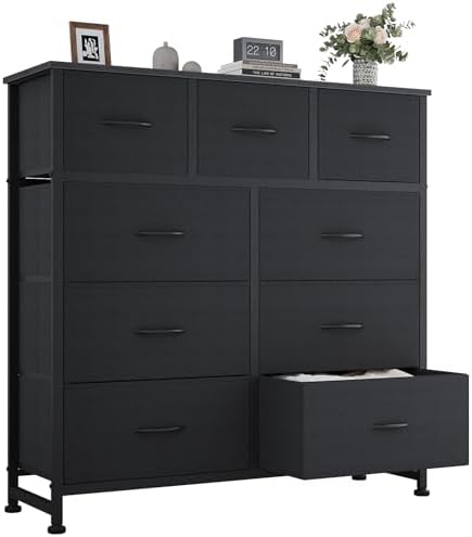 OLIXIS 9 Drawer Black Dresser for Bedroom, Closet Organizer Storage Tower
