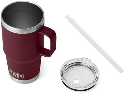 YETI Rambler 25 oz Tumbler with Handle and Straw Lid, Travel Mug Water Tumbler, Vacuum Insulated Cup with Handle, Stainless Steel, Wild Vine Red