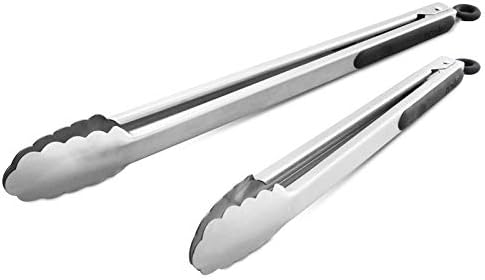 304 Stainless Steel Kitchen Cooking Tongs, 14 & 16 Inch, Set of 2, Black