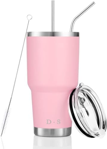 D·S 30 oz Pink Tumbler Double Wall Vacuum Insulated Travel Coffee Mug