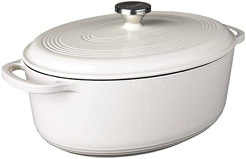 Lodge Enameled Cast Iron Oval Dutch Oven with Lid, 7 Quart, Oyster White