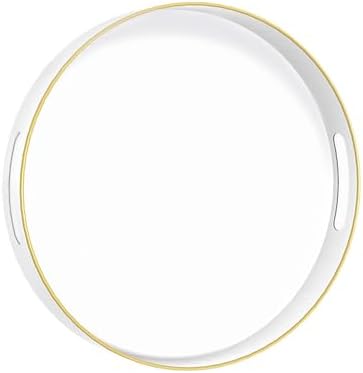 MAONAME 13" White Decorative Tray, Plastic Round Serving Tray with Handles