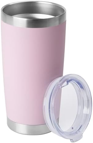 HASLE OUTFITTERS 20oz Stainless Steel Tumblers Bulk, Insulated Travel Cup with Lid, Double Wall Vacuum Coffee Mug for Cold & Hot Drinks 1 Pack, Light Pink