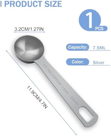 Teaspoon Measuring Spoons, 7.5mL (7.5 cc | 1/4 oz) Stainless Steel Teaspoon Scoop, Long Handle Metal Measuring Spoons for Cooking,Baking (0.25 OZ)