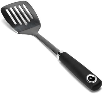 Stainless Steel Slotted Turner Spatula, Thin Edge Turner, Black