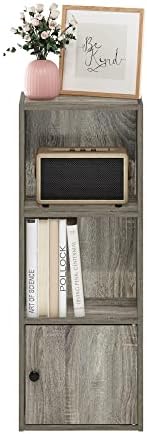 Furinno LUDER Book Shelf, 3-Tier Modern Bookshelf, Bookcase with 1 Door Storage Cabinet, 9.3 x 12 x 31.5, for Organization and Storage, for Living Room, Bedroom, Home Office, French Oak