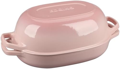 EDGING CASTING Enameled Cast Iron Oval Dutch Oven Pot with Lid, Dutch Oven for Sourdough Bread Baking, Bread Oven, Bread Dutch Oven, Oval Bread Pan, 7qt, Pink