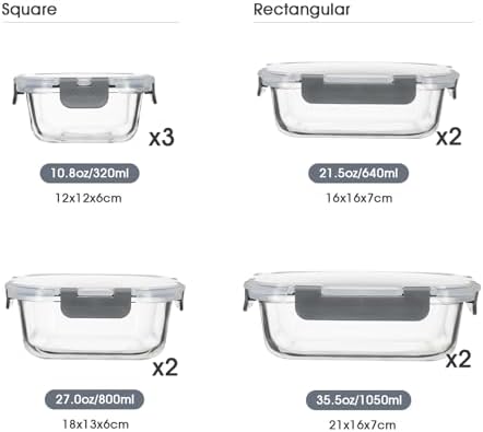 S SALIENT 18 Pieces Glass Food Storage Containers with Lids,Airtight Glass Meal Prep Containers,Glass Storage Containers Set for Kitchen,Pantry BPA Free & Leak Proof (9 lids & 9 Containers)