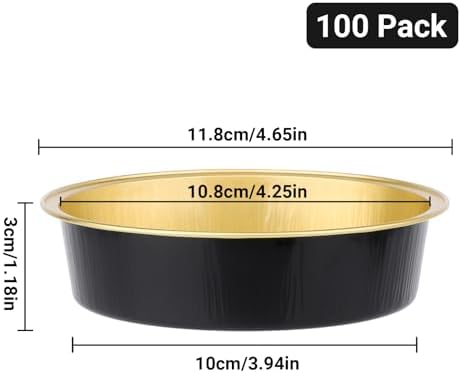 Beasea Aluminum Ramekins 100 Pack, 4" 7.3oz 215ml Disposable Baking Foil Cups Mini Ramekin No Lids Cupcake Aluminum Baking Cups for Party - Black Gold