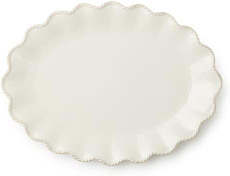 Heritage Scroll Large Oval Platter – 16" x 12" Ivory Stoneware Serving Tray with Sculpted Rim – Elegant Dinner, Holiday & Entertaining Serveware by Certified International