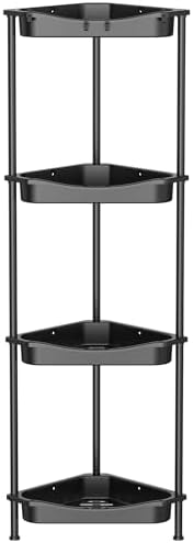HuggieGems Metal Floor Standing Corner Shower Caddy, Jet Black, 4 Tier