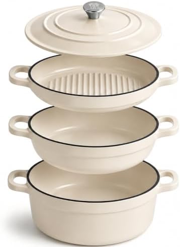 AHJ Enameled Cast Iron Dutch Oven Set - 4 Piece Cookware Set with Lids