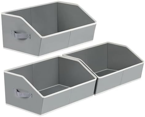 Homsorout Trapezoid Closet Shelf Organizer - Large Baskets for Organizing, Fabric Storage Cubes for Shelves, Storag Organizers Bins for Clothes, Blankets, 3 Pack, Grey