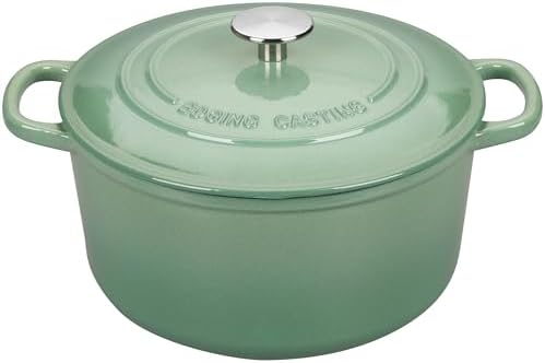 EDGING CASTING Enameled Cast Iron Dutch Oven with Sourdough Bread Baking Kit, Bread Dutch Oven with Lid, Includes Proofing Basket & Baking Tools, 5qt, Sage Green