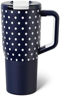 BrüMate Müv - 25oz 100% Leak Proof Insulated Coffee Mug with Handle & Lid - Stainless Steel Coffee Travel Mug - Double Walled Coffee Cup (Navy Polka Dots)