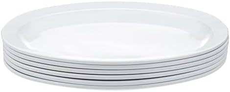 Amazon Basics Melamine Oval Serving Platter for Restaurants and Home, Dishwasher Safe, BPA Free, Break and Crack Resistant, Narrow Rim, 13" x 9.75", White, 6-Piece Set