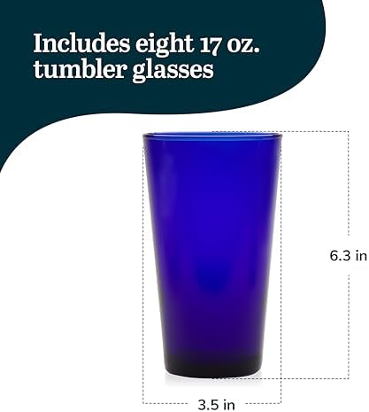 Libbey Cobalt Flare Blue Drinking Glasses Set of 8, Glass Cups