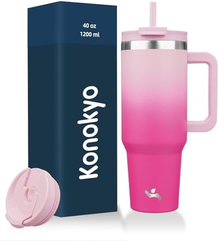 Konokyo 40 oz Insulated Tumbler Water Bottle with Handle, Straw Lid
