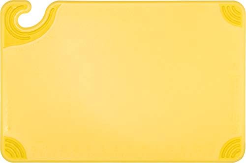 San Jamar Saf-T-Grip Plastic Cutting Board with Safety Hook, 12" x 18" x 0.5", Yellow