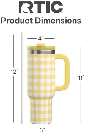 RTIC 40oz Road Trip Tumbler, Insulated, Ceramic Lined, Sunlight Gingham