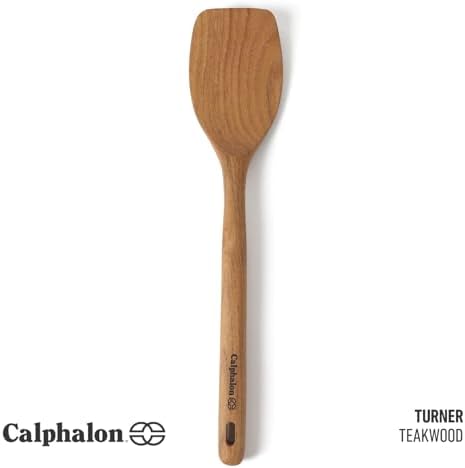Calphalon Prime Solid Turner, 13-Inch Teak Wood Kitchen Spatula, Wooden Flipping Turner for Nonstick Cookware, Heat-Resistant Moisture-Resistant Cooking Tool