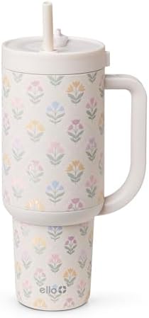 Ello Oasis 40oz Insulated Stainless Steel Tumbler with Straw, Flower Quilt