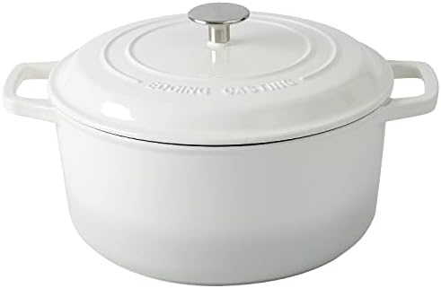 EDGING CASTING Enameled Cast Iron Dutch Oven Pot With Lid, Dutch Oven for Sourdough Bread Baking Round Pot Dule Handle, 6 Quart, White