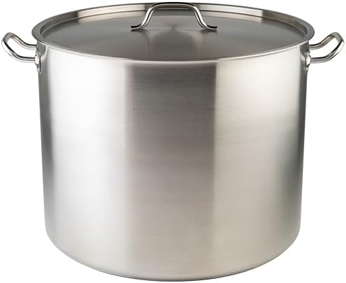 Winco Silver 80 qt Stainless Steel Stock Pot with Cover