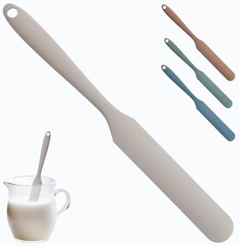 Silicone Jar Spatula,Non-Stick Heat Resistant Kitchen Thin Spatula,Sourdough Stirring Stick,Jam Spreader for Peanut Butter,Cake Cream Butter Spatulas for Scraping Icing Bread Cream (Grey)