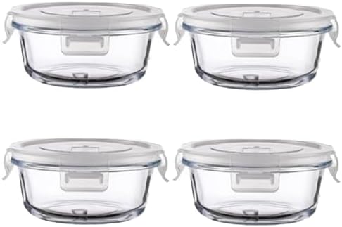 12oz Round Glass Food Containers With Lids, Small Round Glass Meal Prep Containers set,1.5 Cup Small Clear Food Storage Bowls BPA-Free, Microwave, Dishwasher, Freezer Safe（White）