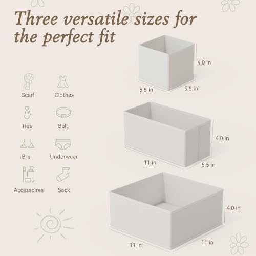 Criusia Drawer Organizer 18-Piece Set, Dresser Organizer for Baby Clothes, Foldable Closet Storage & Drawer Dividers for Underwear, Socks, Nursery (Oatmeal)