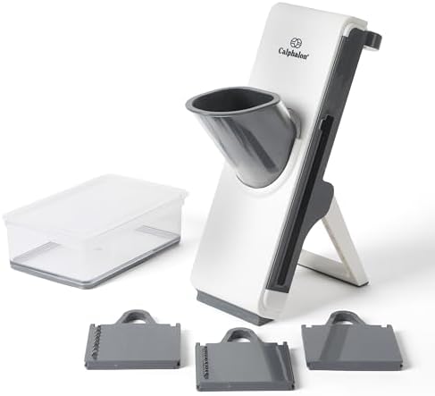 Calphalon Aero Mandoline Slicer, Stainless Steel Vegetable Slicer with Container, Adjustable Mandoline with Interchangeable Blades & Wide Chute for Precision Slicing & Food Prep