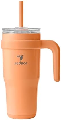 REDUCE 24 oz Tumbler with Handle - Vacuum Insulated Stainless Steel Travel Mug with Sip-It-Your-Way Lid and Straw - Keeps Drinks Cold up to 24 Hours - Sweat Proof, Dishwasher Safe - OG Papaya