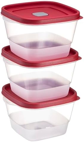 Tribello BPA-Free Plastic Food Storage Set, Red Vented Lids - Microwave, Dishwasher Safe: Perfect for Meal Prep, Leftovers, and Kitchen Organization (3 x 7-Cup)