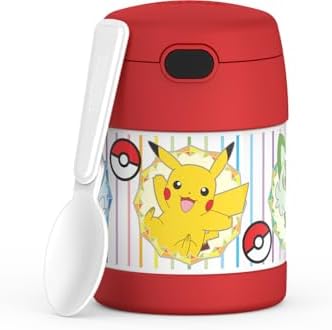 THERMOS FUNTAINER 10 Ounce Stainless Steel Vacuum Insulated Kids Food Jar with Spoon, POKEMON