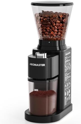 Aromaster Burr Coffee Bean Grinder, 48 Settings, Anti-Static, Black