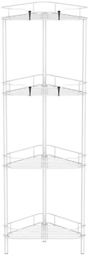 HuggieGems Metal Floor Standing Corner Shower Caddy, White, 4 Tier