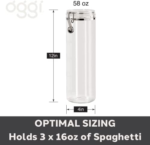Oggi Tall Clear Canister with Clamp Lid, 58 oz - Large Airtight Food Storage Container, Ideal for Kitchen & Pantry Storage of Bulk, Dry Foods Including Pasta & Spaghetti,(Pack of 12)