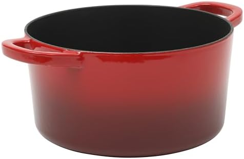 Crock Pot Artisan 7-Quart Round Enameled Cast Iron Dutch Oven With Oven Safe Borosilicate Glass Lid, Heavy-Duty Cookware for Baking, Roasting & Slow Cooking, Red
