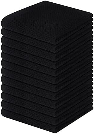 Homaxy 100% Cotton Waffle Weave Kitchen Dish Cloths 12-Pack, Black