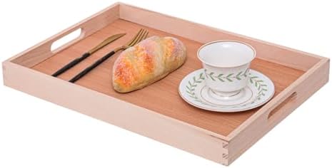 Wooden Serving Tray with Handles (17 Inches) – Decorative Serving Trays Platter for Breakfast in Bed, Lunch, Dinner,Ottoman, Appetizers, Patio, BBQ,Coffee Table, Party (Beech)