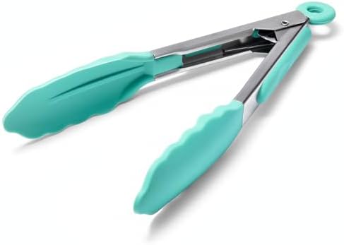 Doosu Kitchen Tongs with Silicone Tips for Cooking Serving (7in, Aqua Sky)