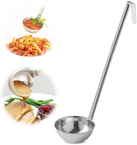 Ladle - Durable Stainless Steel Ladle Serving Measuring Soup Dressing Sauce Gravy Sturdy Dependable Long Handle for Kitchen (1, 8 Oz.)