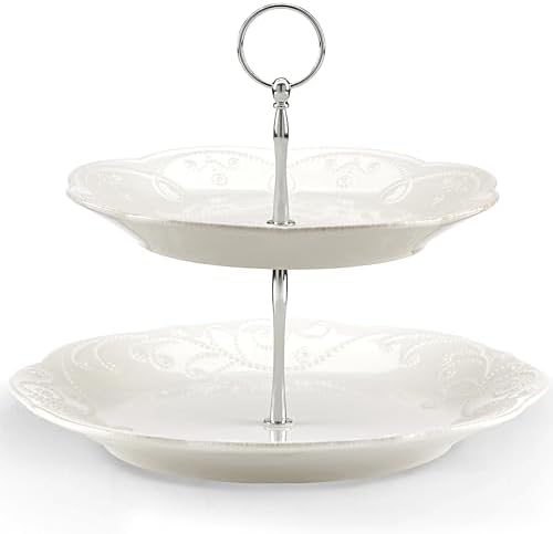 Lenox French Perle White Stoneware 2-Tier Serving Tray