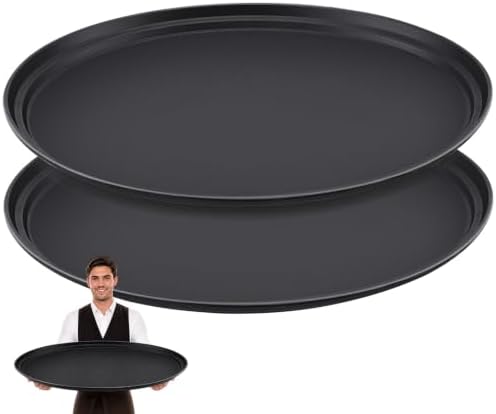 FillTouch 2 Pcs Restaurant Serving Trays Oval, 24 x 29 Inch, Black