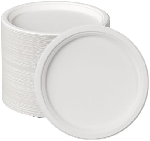 JOLLY CHEF 100% Compostable Paper Plates, 150 Pack 10 Inch Heavy Duty Plates, Disposable Biodegradable Eco-Friendly Sugarcane, Bulk White